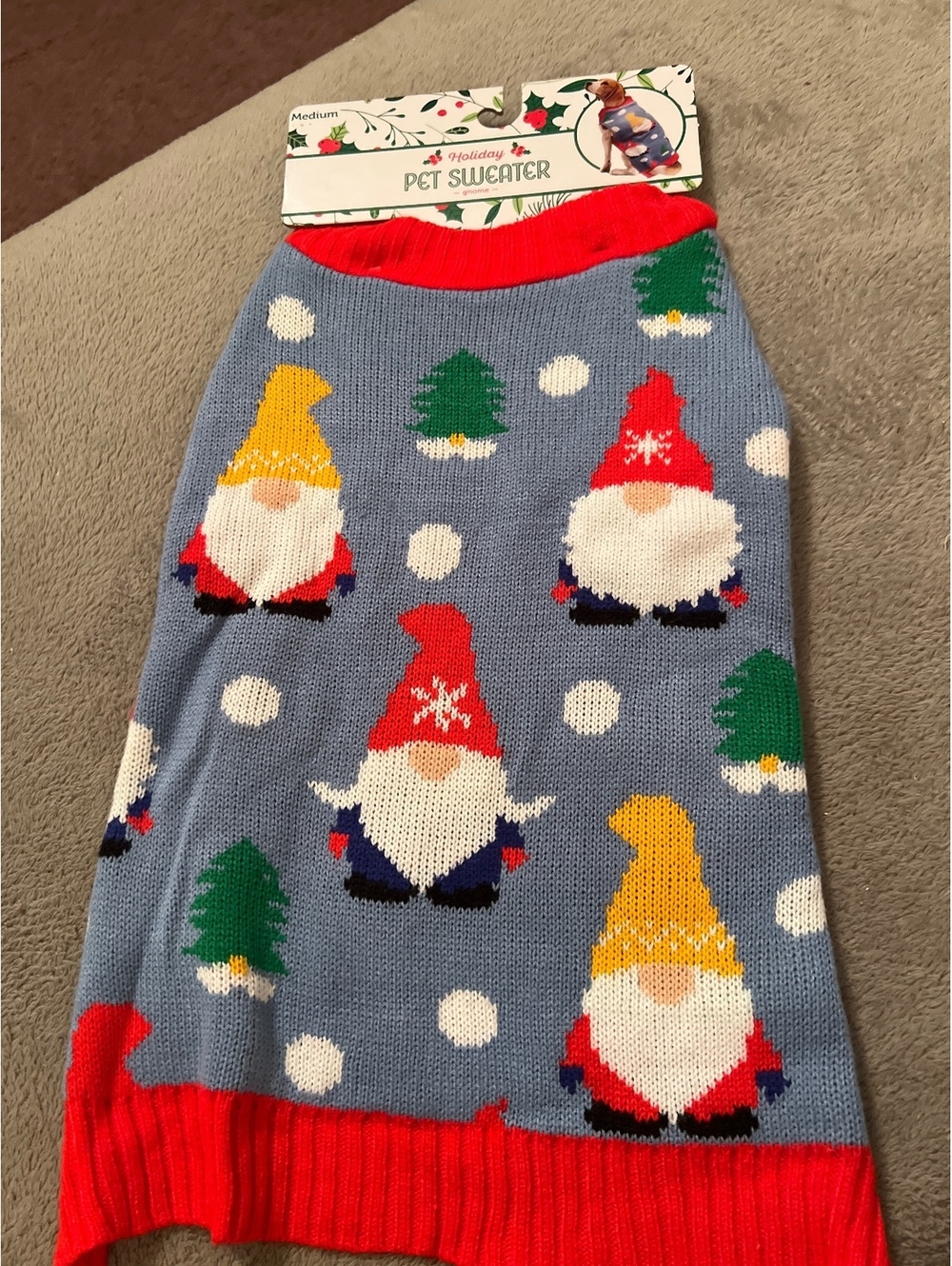 Holiday Gnome Pattern Medium Pet Sweater